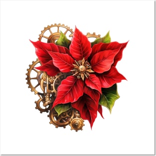Steampunk Christmas Poinsettia Flower Posters and Art